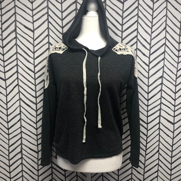 Rue21 Tops - Rue 21 Gray Lace Shoulder Hoodie